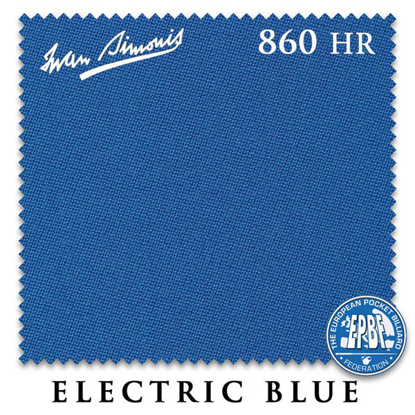 9 ft Simonis 860HR Electric Blue Pool Table Cloth with 6 Pre-Cut Rails