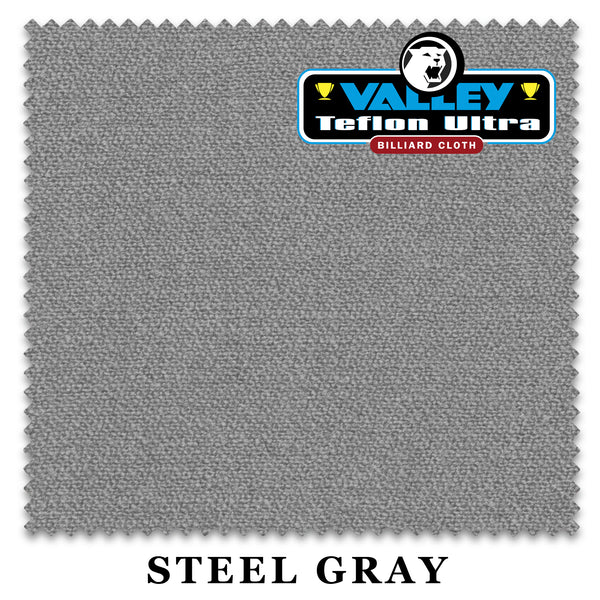 8 ft Championship Valley Teflon® Ultra Steel Gray Pool Table Cloth with 6 Pre-Cut Rails